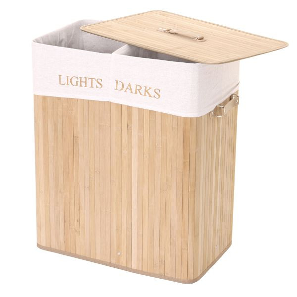 Mendler Wäschekorb HWC-C21, Laundry Wäschebox Wäschesammler Wäschebehälter, Bambus 2 Fächer 63x55x34cm 100l, naturfarben, 61153