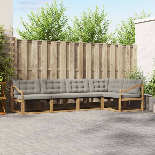 vidaXL Outdoor-Sofagarnitur mit Kissen 5-teilig Weiß und Hellgrau, 3388693