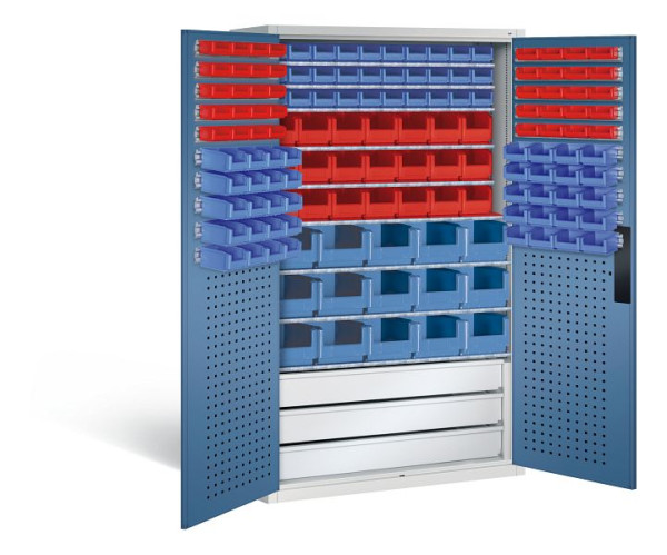 C+P Magazinschrank Serie 13, H1950xB1100xT535mm, Farbe: Lichtgrau / Fernblau, Muldengriff, 130276-63 S10037