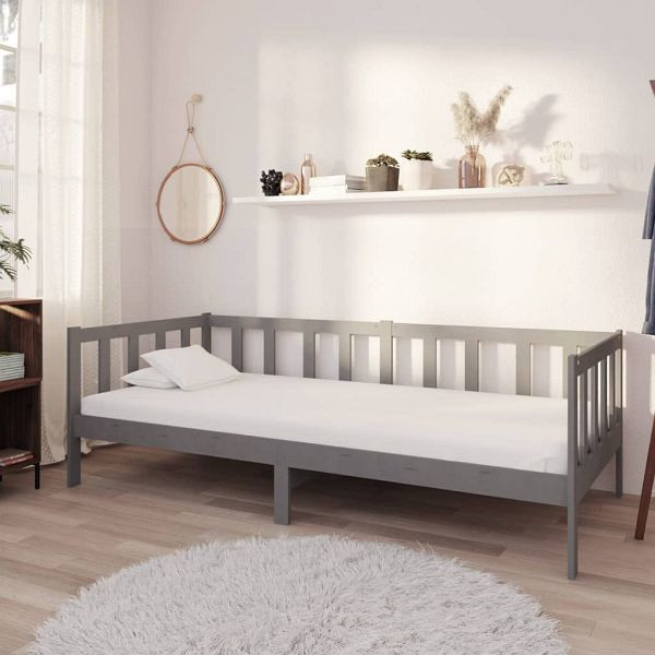 vidaXL Tagesbett mit Matratze 90x200 cm Grau Kiefer Massivholz, 3083616