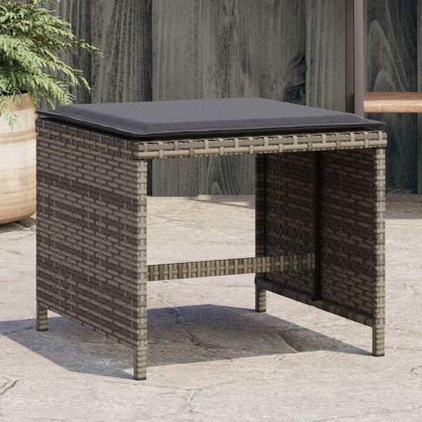 vidaXL Gartenhocker mit Kissen 4 Stück Grau 40x40x35 cm Poly Rattan, UV-beständig, 4007485