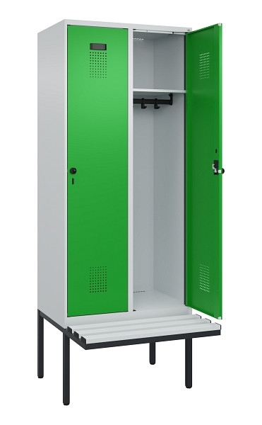 C+P Spind Evolo PLUS, 2 Abteile, 2120x800x815mm, 7035/6037, Haken 4, Drehriegel, Material Sitzfläche Kunststoff, 0490407-22 S10065