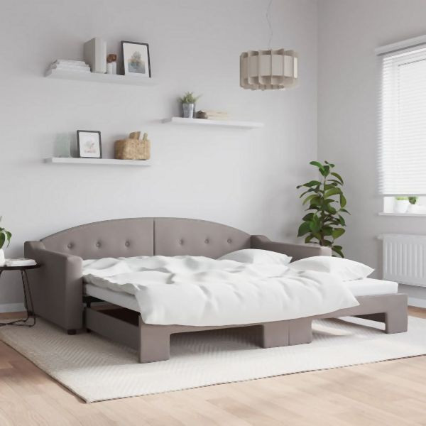 vidaXL Tagesbett Ausziehbar Taupe 100x200 cm Stoff, 3197538