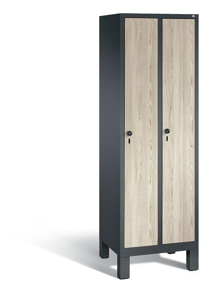 C+P Garderobenschrank Evolo, H1850xB610xT500mm, Farbe: Schwarzgrau / Dekor Sen-Esche, 48010-20 S10400