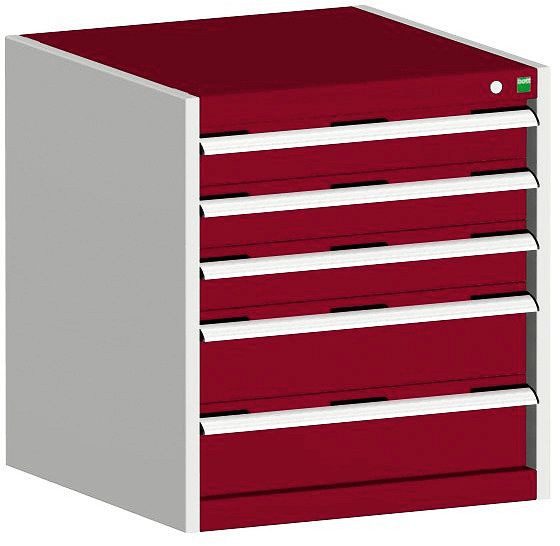 bott cubio Schubladenschrank bestückt mit 5 Schubladen BxTxH: 650 x 650 x 700 mm, RAL 7035/3004, 40019161.24V