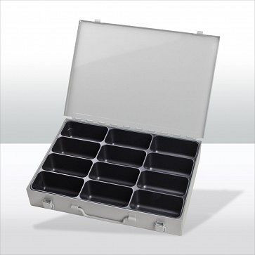 ADB Werkzeugkofferset mit 12-fach Einteiler, Außenmaße Koffer LxBxH: 33, 5x24x5 cm, Farbe: grau, RAL 7035, 88612