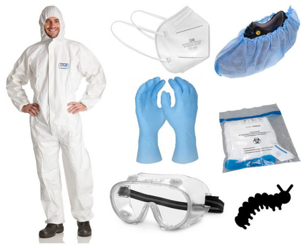 ProSafe Eichenprozessionsspinner Top PRO: PS2-Overall, FFP2-Faltmaske, Brille, Handschuhe, Überschuhe, Entsorgungsbeutel, XL, SET-EBP / XL