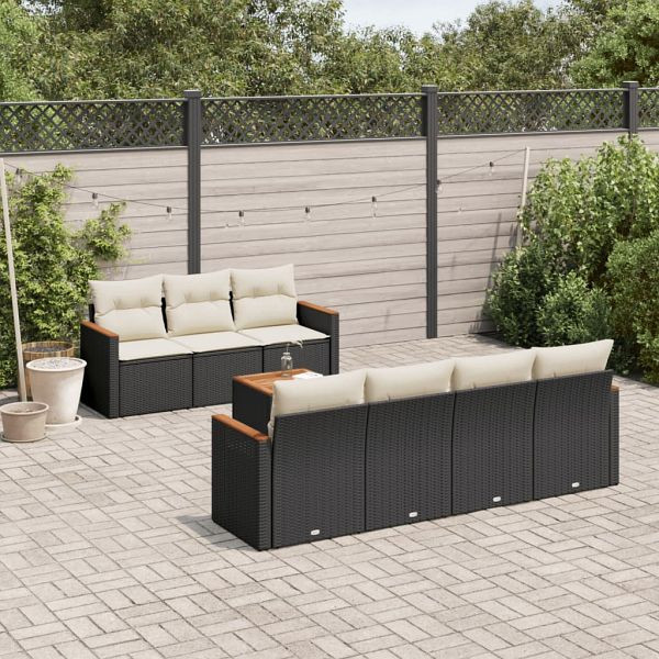 vidaXL 8-teilig Garten-Sofagarnitur mit Kissen Schwarz Poly Rattan, 3258206