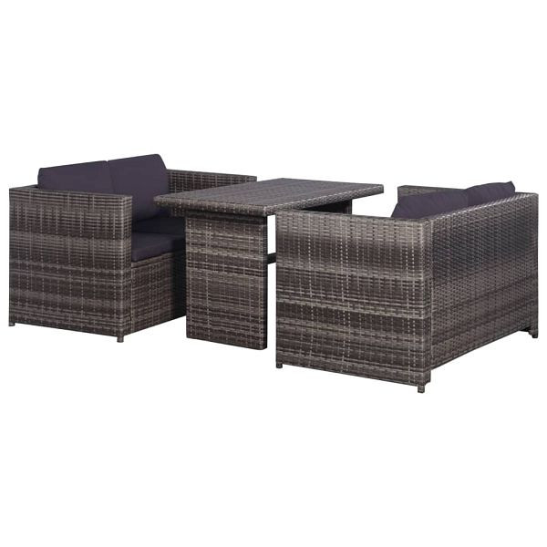 vidaXL 3-teilig Bistro-Set mit Auflagen Poly Rattan Grau, 43915