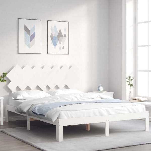 vidaXL Massivholzbett mit Kopfteil Weiß 140x190 cm, 3193707