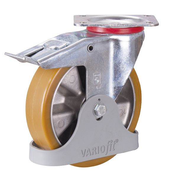 VARIOfit Bremsrolle Polyurethan, 200 x 50 mm, 92° Shore A, fest aufvulkanisierte Polyurethanlauffläche, dpt-200.001