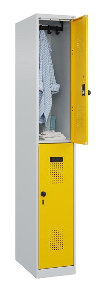 C+P Doppelstöckiger Spind Evolo PLUS, 2 Fächer, 1850x300x500mm, 7035/1023, Drehriegel, 049300-10 S10001