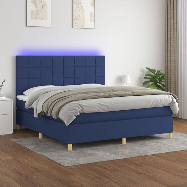 vidaXL Boxspringbett mit Matratze & LED Blau 180x200 cm Stoff, 3135459
