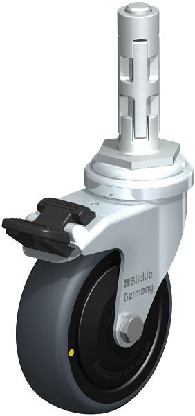 Blickle LRA-TPA 75K-FI-ELS-FK-E01 Apparate-Lenkrolle mit Expander & Feststeller, Thermoplastisches Gummi-Elastomer, Grau, 751107