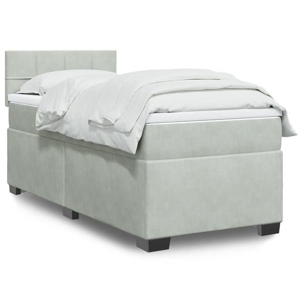 vidaXL Boxspringbett mit Matratze Hellgrau 100x200 cm Samt, 3288534