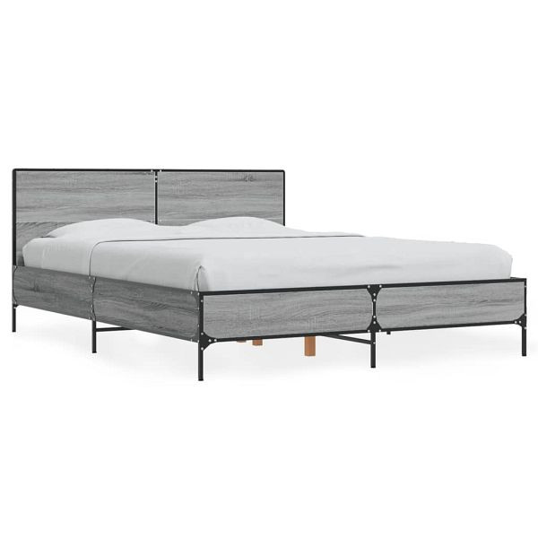 vidaXL Bettgestell Grau Sonoma 140x190 cm Holzwerkstoff und Metall, 3280035