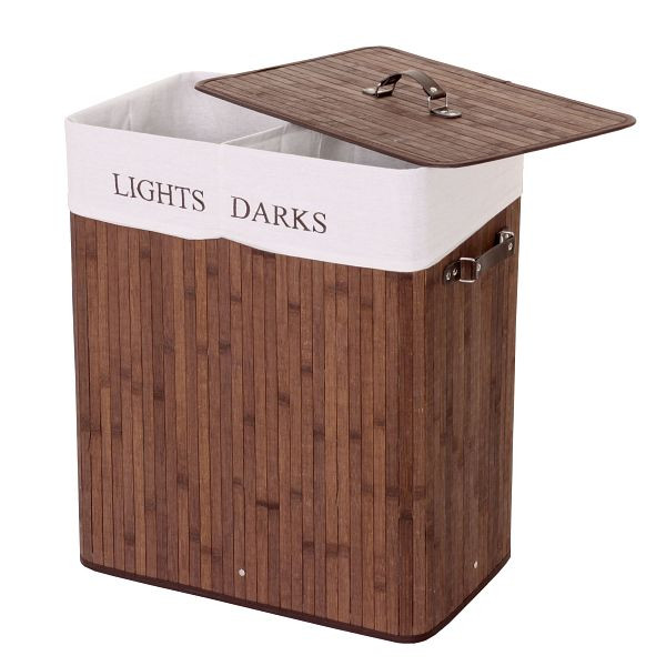 Mendler Wäschekorb HWC-C21, Laundry Wäschebox Wäschesammler Wäschebehälter, Bambus 2 Fächer 63x55x34cm 100l, braun, 61154