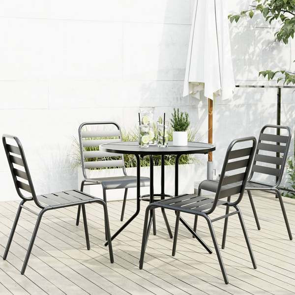vidaXL Gartenstuhl-Set 5-tlg. Stapelbar Pulverbeschichteter Stahl, 3283765