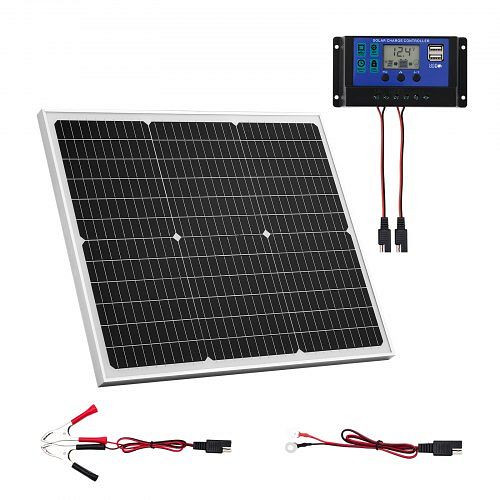 VEVOR 50W 12V Monokristallines Solarpanel-Kit mit MPPT-Controller für Auto, Boot, RV, Anhänger (ohne Halterung), LKXLDJG50WWZFD55P001Y3