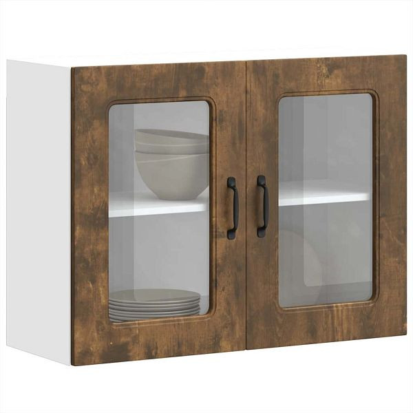 vidaXL Küchen-Hängeschrank mit Glastür Räuchereiche Holzwerkstoff, 853612