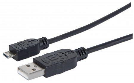 MANHATTAN Hi-Speed USB Micro-B Anschlusskabel, USB 2.0, Typ A Stecker - Micro-B Stecker, 480 Mbps, 1,8 m, Schwarz, 307178