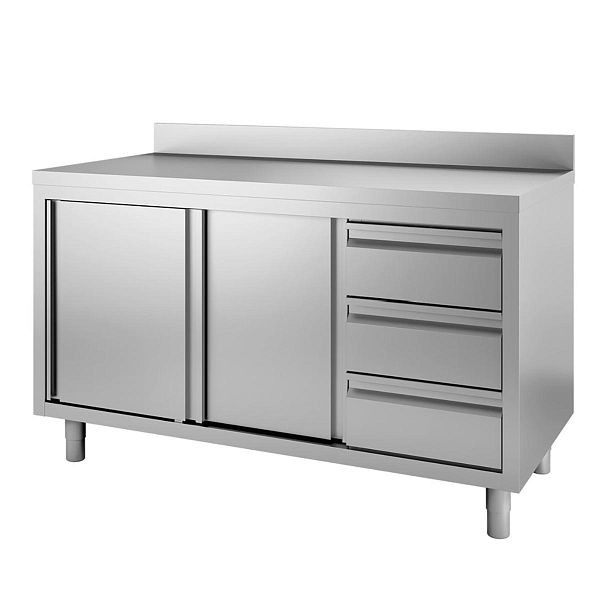 Vaiotec TOPLINE Arbeitsschrank 600 / 2 Schiebetüren, 3 Schubladen rechts und Aufkantung L: 1500 mm, 10394