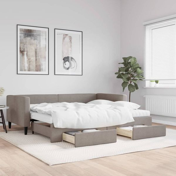 vidaXL Tagesbett Ausziehbar mit Schubladen Taupe 90x200 cm Stoff, 3196635