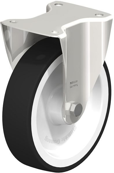 Blickle BX-POTH 200XR Edelstahl-Bockrolle, mittelschwere Ausführung, mit Anschraubplatte, Thermoplastisches Polyurethan, Grau, 86751