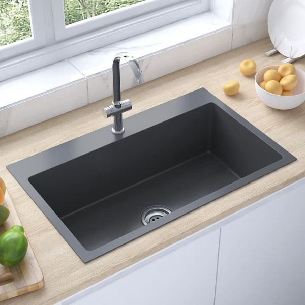vidaXL Handgemachte Einbauspüle Schwarz Edelstahl, 51515