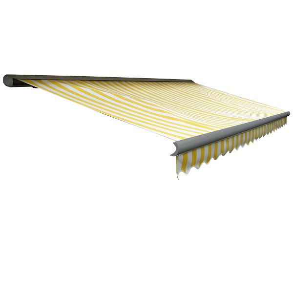 Mendler Elektrische Kassetten-Markise T122, Vollkassette Volant 4x3m, Polyester Gelb/Weiß, grau, 58241+34295+58309+34300