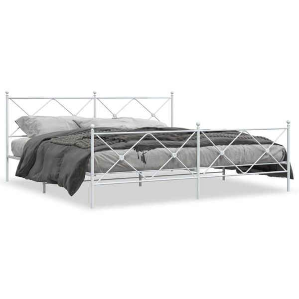 vidaXL Bettgestell mit Kopf- und Fußteil Metall Weiß 193x203 cm, 376575