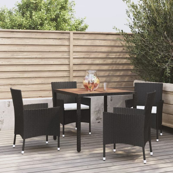 vidaXL 5-teilig Garten-Essgruppe mit Kissen Schwarz Poly Rattan, 3187389