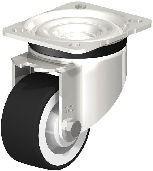 Blickle LKX-POTH 75G Edelstahl-Schwerlast-Lenkrolle mit Anschraubplatte, Thermoplastisches Polyurethan, Grau, 754901