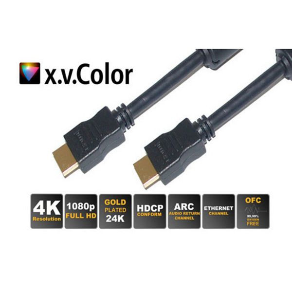 S-Conn HDMI A-Stecker auf HDMI A-Stecker, vergoldete Kontakte mit Ferrit, Full HD, ULTRA HD, 3D, HEAC, 7,5m, 77477-FERRIT