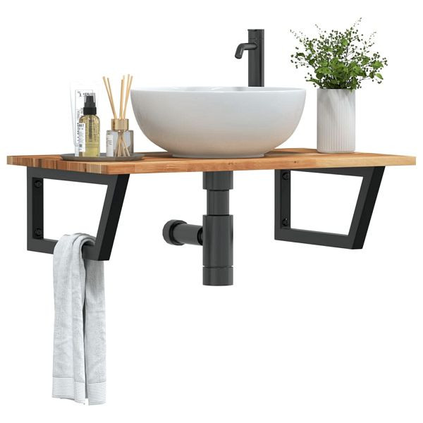 vidaXL Waschbeckenregal Wandmontage Stahl und Akazienholz, 3302835