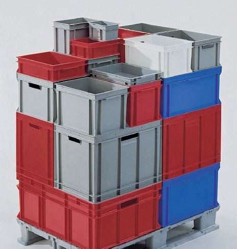 Gruber Systeme Lagerbehälter grau L600xB400xH425mm, Seitenwände geschlossen, mit Grifflöchern, ENB6443.14/20