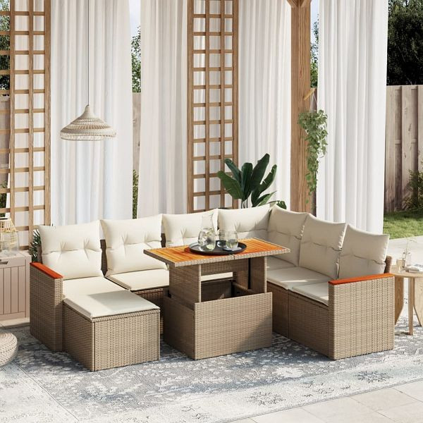 vidaXL 8-teilig Garten-Sofagarnitur mit Kissen Beige Poly Rattan, 3276054