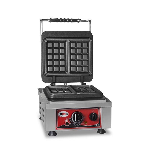 GMG Waffeleisen Bruxelles, 2x (10,2 x 16,5 x 2,6cm), 50° bis 300°C feste Backplatte aus Gusseisen, umlaufende Fettfangrinne, Gehäuse Edelstahl, KGW-02