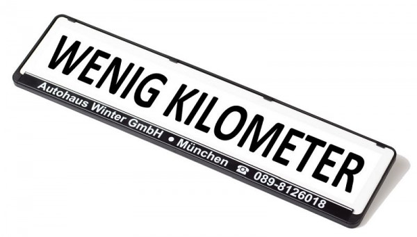 Eichner Miniletter Werbeschild standard, Weiß, Aufdruck: Wenig Kilometer, 9219-00158