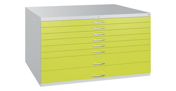 C+P Flachablageschrank Serie 7100_7200, H760xB1350xT960mm, 7035/0024, 2 Schubladenblenden doppelwandig, 7201-200 S10420