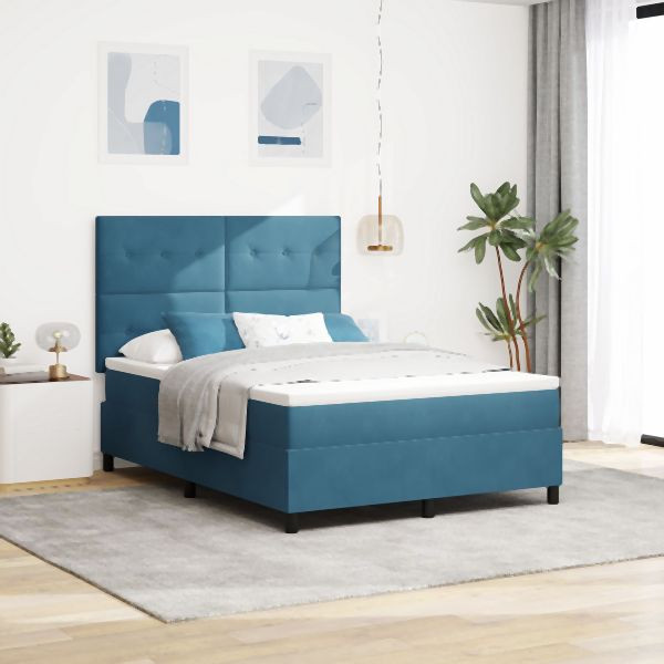 vidaXL Boxspringbett mit Matratze Dunkelblau 140x190 cm Velours, 3339834