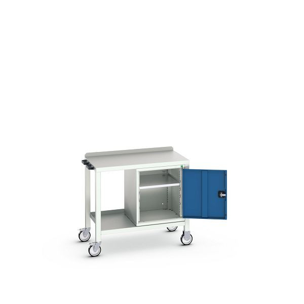 bott verso mobiler Beistelltisch, mit Unterbauschrank und Stahl-Platte, BxTxH: 1000 x 600 x 910 mm, Lichtgrau / Enzianblau, 16922802.11