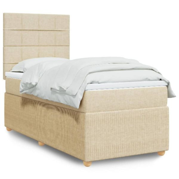 vidaXL Boxspringbett mit Matratze Creme 100x200 cm Stoff, 3294272