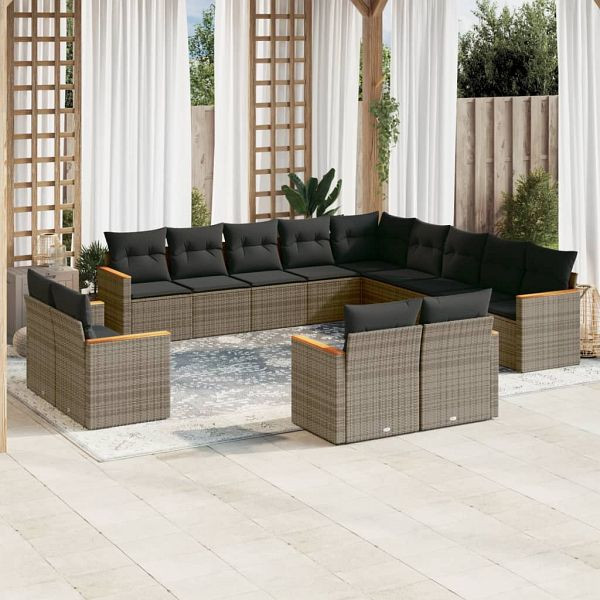 vidaXL 13-teilig Garten-Sofagarnitur mit Kissen Grau Poly Rattan, 3258931