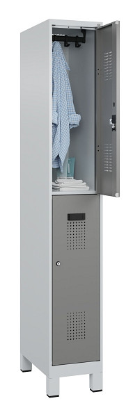 C+P Doppelstöckiger Spind Evolo PLUS, mit Füßen, 2 Fächer, 1950x300x500mm, 7035, Frontfarbe 0005000 RDS Stahlgrau, Zylinderschloss, 049310-10 S10041