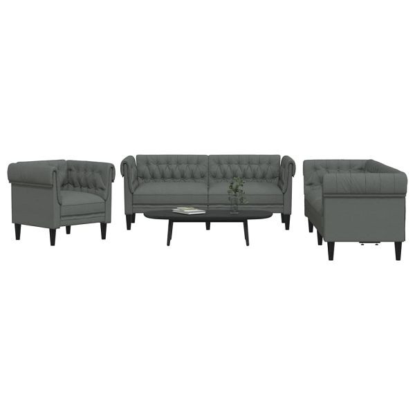 vidaXL 3-teilig Sofagarnitur Dunkelgrau Stoff, Füllung: Schaumstoff, 3209192