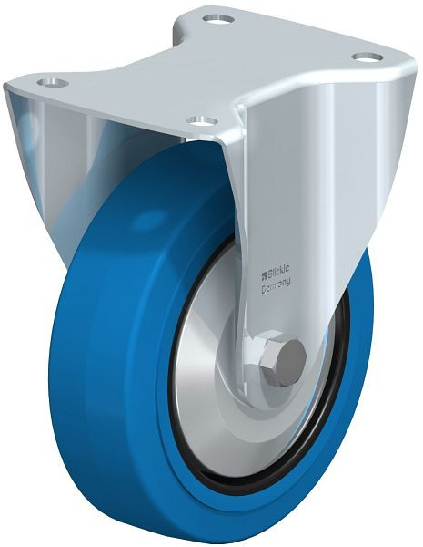 Blickle B-POEV 160R-SB-FA Stahlblech-Bockrolle, mittelschwere Ausführung, mit Anschraubplatte, Elastik-Vollgummi, Blau, 681049