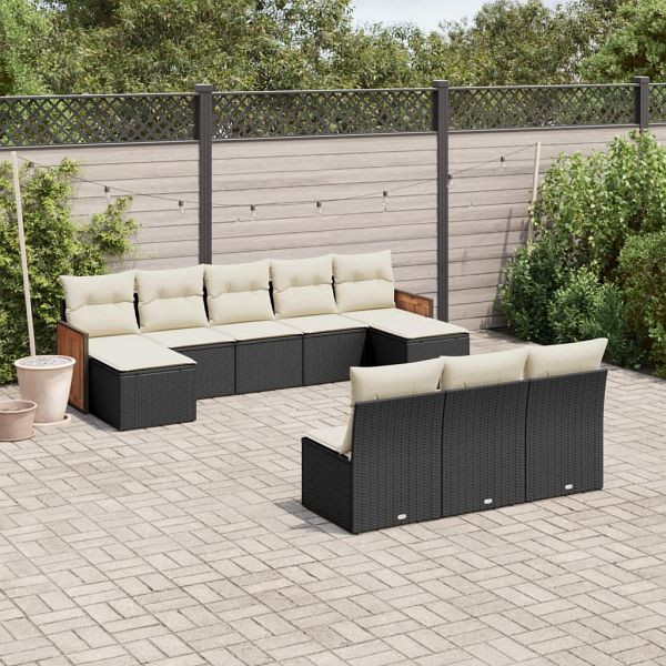 vidaXL 10-teilig Garten-Sofagarnitur mit Kissen Schwarz Poly Rattan, 3260467