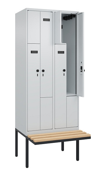 C+P Z-Spind Evolo PLUS, Bank, 4 Fächer, 2120x800x815mm, 7035/7035, Drehriegel, Sitzfläche Holz, 0490437-224 S10008