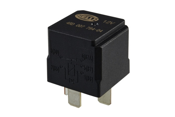 HELLA Relais, Arbeitsstrom, 12V, 5-polig, Schaltbild: W3, Stecker: B1, Öffner/Schließer/Wechsler, Farbe: schwarz, ohne Halter, 4RD 007 794-041